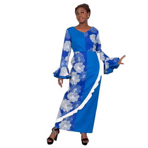 Robes africaines pour femmes Dashiki robes africaines longueur cheville robe Flare manches longues 6XL robe de mariée quotidienne WY3778