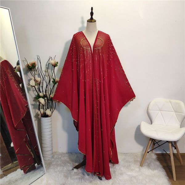 Robes africaines pour femmes Dashiki Perlé Abaya Robe musulmane Lâche Plus Taille Dames Mode Betwing Manches Automne Printemps Robes 210416