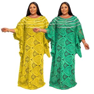 Vestidos africanos para mujeres Guipure Lace Water Fabric Soluble Bordería Moda Musulmana Dashiki Abaya Dubai Boubou Vestido 240415