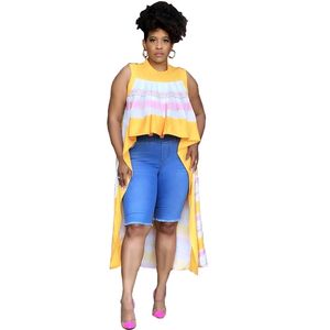 Robes africaines pour femmes courtes avant et longues T-shirt ample sans manches à rayures colorées Top Street Holiday Outfits Summer 210525