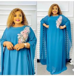 Robes africaines pour femmes printemps manches longues col rond bleu blanc gris rose Robes musulmanes Abaya vêtements 240109