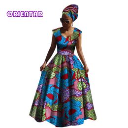 Robes africaines pour femmes vêtements africains traditionnels 2019 grande taille pivotante robe sans manches femmes impression robe longue WY2843