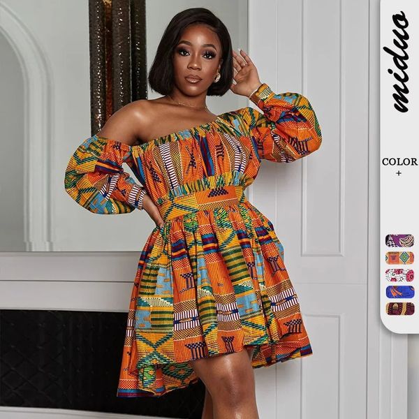 Robes africaines Femmes Sexy épaule au large de la mini-robe dashiki tribal imprimé africain vêtements robe africaine femme 240319