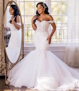 Robes de mariée sirène élégantes africaines pour la mariée 2024 épaules dénudées fermeture à lacets balayage train robes de mariée perlées meilleures ventes robes de Novia