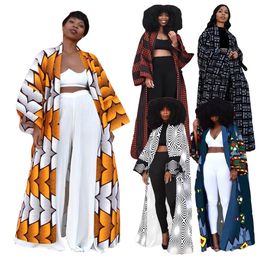 African Ethnic Print Loose Long Trench Coat Streetwear Women Dashiki African Dress Fashion Femme Boho Cardigan Africa Afrika kleding 240407