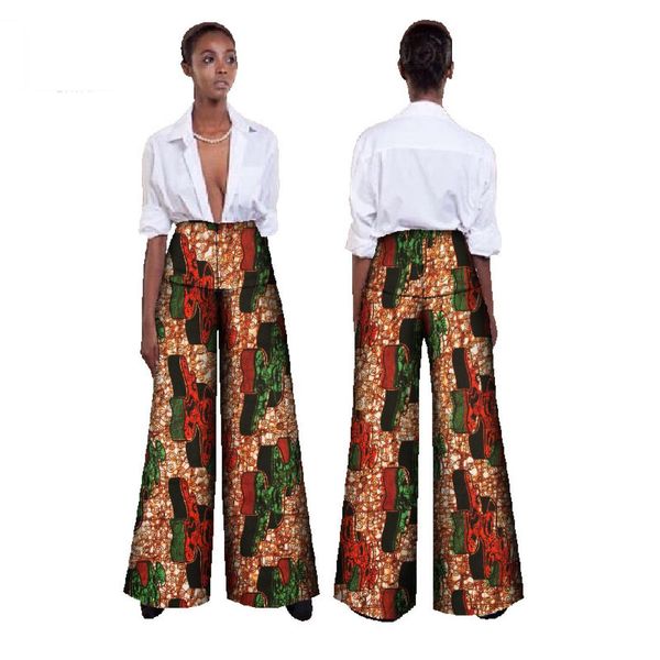 Tela africana estampado estampado de cintura alta pantalones sueltos de talla grande para mujeres oficina bazin riche pantalones de pierna ancha wy3924366265