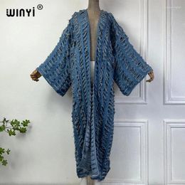 Afrikaanse Mode Vest Voor Vrouwen 2024 Losse Overjas Holle Denim Lange Down Jas Badpak Cover Up Zomer Kimono