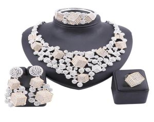Afrikaanse Mode-sieraden Sets Stereoscopische Vierkante Hanger Kristal Grote Ketting Dubai Goud Vrouwen Armband Oorbellen Ring voor Dames8094730603