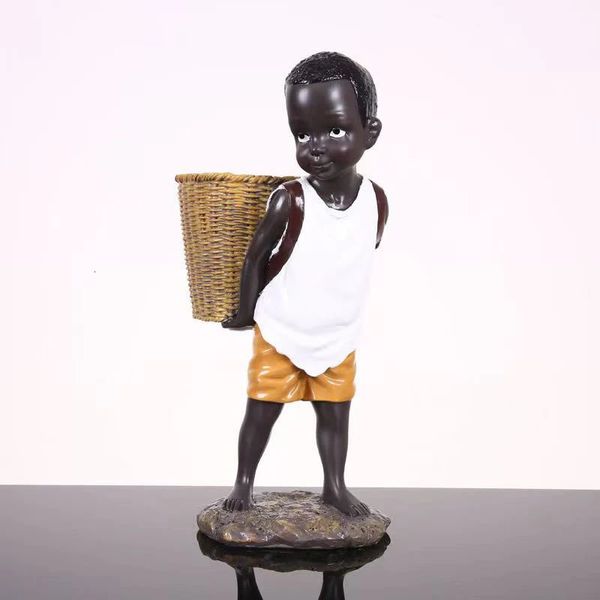 Figurine africaine Petit garçon Tribal Kid Statue Sculpture Pièce d'art DÉCOR POUR LA RABLÈME DE TABLE DE Rangement de vase Home