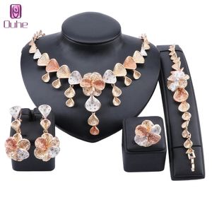 Conjunto de joias de cristal africano, cor dourada, elegante, colar com gotas de água, brincos, pulseira, para mulheres, noiva, acessórios para festa de casamento