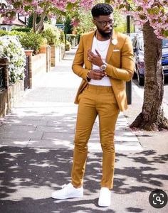 Afrikaanse Goud Sjaal Revers Mannen Pakken Kostuum Homme Wedding Slim Fit Bruidegom Tuxedo Terno Masculino Prom Blazer 2 Stks Jasje Pant X0909