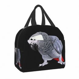 Sac à lunch isolé perroquet gris africain pour l'école de travail Psittacine Bird refroidisseur portable boîte à lunch thermique femmes sacs de nourriture pour enfants H6cP #