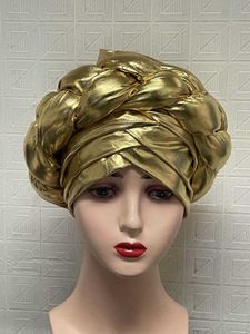 Africain fait à la main Auto Gele ICS Soie Élégante Grandes Fleurs Écharpes Intérieur Hijab Cap Islamique Turban Chapeaux Headwrap Pour Lady Head Wear 210702