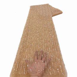 Afrikaanse handgemaakte zware pailletten tule kant stof 2024 hoge kwaliteit Franse luxe kralen voor bruids trouwjurk naai 231226