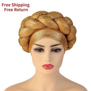 Afrikaanse hoed patroon Headwrap hoeden voor vrouwen vooraf gebonden Africain ontwerper mutsen tulband knoop Aso Oke Africaine Turbante Auto Gele 22279b