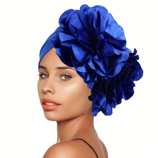 Africain Headtie Turban Hijab Caps Double Big Big Flower Color Couleur Fashion Prêt à porter un chapeau de tête musulman pour les filles