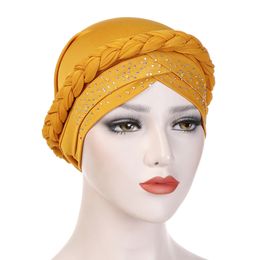Afrikaanse hoofddeksels cap moslim tulband haaraccessoires mode vrouwen solide gevlochten bandanas hoofddeksels nieuwe hijab hoed