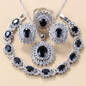 Ensemble de bijoux africains en forme de tournesol pour femmes, couleur or, de haute qualité, collier et boucles d'oreilles à Clip en Zircon noir, ensembles de bracelets à breloques H1022