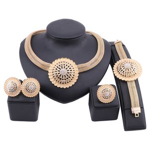 African Jewelry Charm Necklace Earrings Dubai Gold Jewelry Sets for Women Wedding Bridal Bracelet Ring Jewelry Set