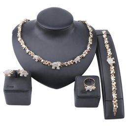 Joyería africana, collar de cristal de elefante, pendientes, oro de Dubái, juegos de joyas para mujer, pulsera para fiesta de boda, anillo Set9899106