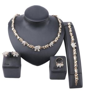 Afrikaanse Sieraden Olifant Kristal Ketting Oorbellen Dubai Gouden Sieraden Sets voor Vrouwen Bruiloft Armband Ring Set4456973