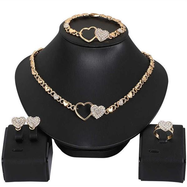 Ensemble de bijoux africains pour femmes, collier en forme de cœur, ensembles de bijoux de mariage, boucles d'oreilles, collier xoxo, bracelets, cadeaux 210619265S