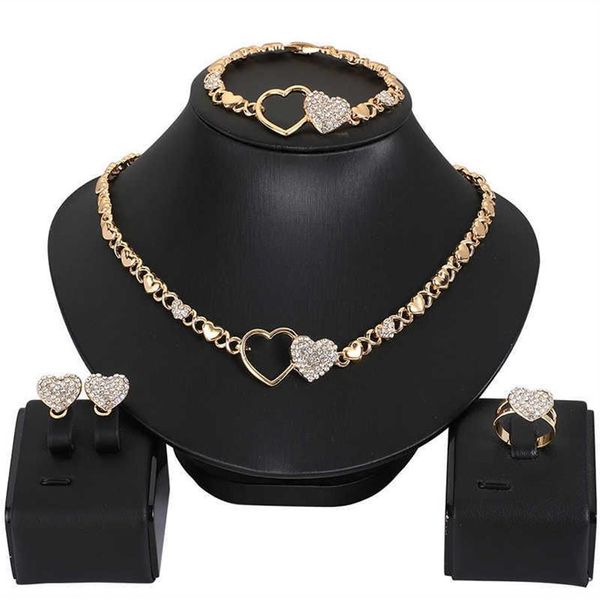 Ensemble de bijoux africains pour femmes, collier en forme de cœur, ensembles de bijoux de mariage, boucles d'oreilles, collier xoxo, bracelets, cadeaux 210619234o