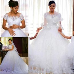 Afrikaanse kanten baljurk Trouwjurken 2020 korte mouwen goedkope bruidsjurken bruid jurken vestido de novia