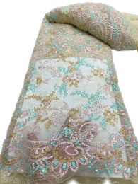 Tissu africain en dentelle de haute qualité, paillettes de Tulle français, tissu brodé de perles, 4,5 m, robes de soirée pour femmes de mariée, conception de Style nigérian moderne, YQ-9028