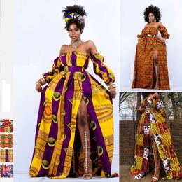 Afrikaanse dameskleding 2020 nieuws schouder off jurk dashiki print lange mouw maxi kleding plus size Afrikaanse jurken voor vrouwen CX200813