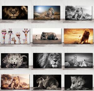 Pinturas en lienzo con cara de animales de leopardo y León grande africano, carteles e impresiones artísticos de pared, imágenes artísticas de leones y animales para sala de estar 8337244