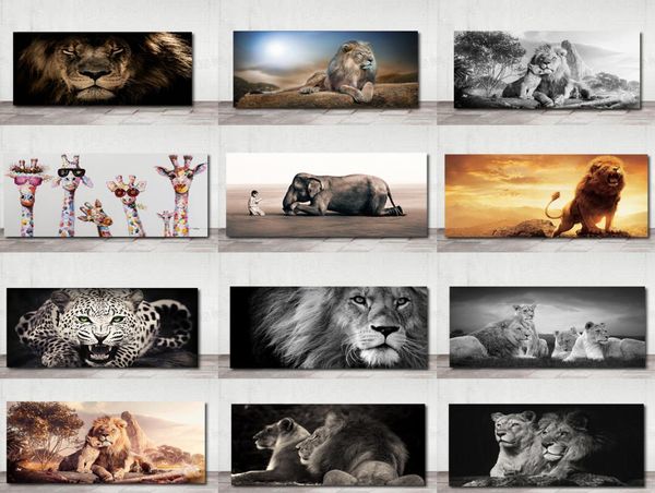 Animales de leopardo de león africano Pinturas de lienzo de lona Carteles de arte de pared y estampados Animales Piclas de arte de leones para sala de estar7530087