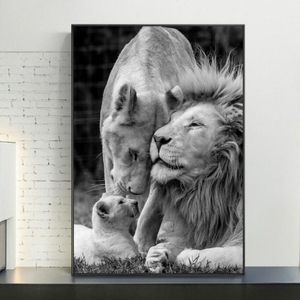 Pósteres artísticos en lienzo en blanco y negro de la familia de leones africanos, impresiones de pinturas de animales en la pared, imágenes para decoración del hogar 295i