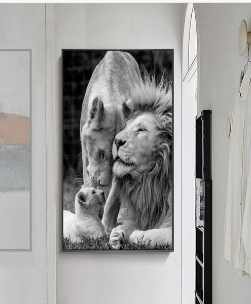 Africain Lions Famille Black and White Tolevas Art Animals Toile peintures Mur Art pour le salon Décor Home No Frame4192363