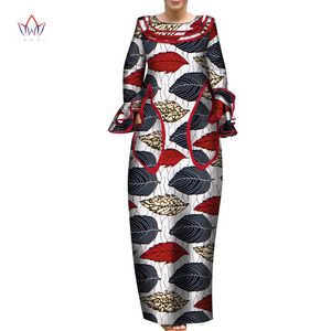 Robes longues africaines pour femmes, Design de mode dashiki, 2 poches, vêtements africains, bazin riche, col rond, manches longues, WY6338