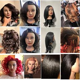 Cabeza de maniquí africano 100%Real Hair Hairdresser Training Head con trípode Manikin Cosmetology Head para el estilo de trenzas