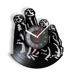 Afrikaanse meerkat vinyl record wandklok mongoose lemur stille niet tikken muur horloge retro uurwerken dierenliefhebbers home decor H1230