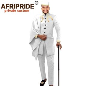 Afrikaanse mannen kleding voor feest bruiloft dashiki geprinte jassen ankara broek en hoed 3 -delige set tribal suit wax Afripride A017 201102562502
