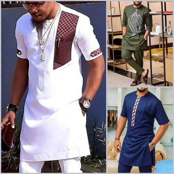 Hombres africanos Disfraz tradicionales Dashiki Traje formal elegante Traje de boda para macho 2pc Ropa de marca de lujo Men Abaya Pant Set 240410