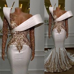 Afrikaanse Zeemeermin Prom Dresses 2024 Sparkly Rose Gold Pailletten Kralen Custom Aso ebi Formele Avond Gelegenheid Jurken Elegante Jurk