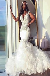 Vestidos de novia africanos de sirena 2022 Sweetheart Ruffle Royal Train Black Bride Dress Beading Formal Bridal Tamaño de talla de talla 5334776