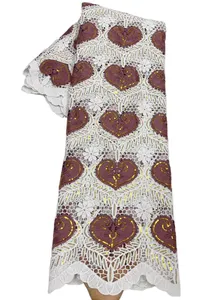 YQ-2104 Soie africaine de haute qualité pour femme, 4,5 m, tissu en dentelle, motif à rayures, matériau scintillant quotidien, robe durable, nouveau design, tenue d'été rouge ajouré, 2023