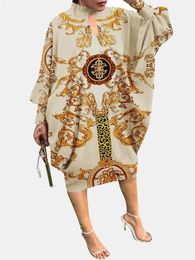 Afrikaanse moslim plus size print lange jurken jurken voor vrouwen Vestidos mujer print kantoor dame rok batwing mouw los s-5xl 240415