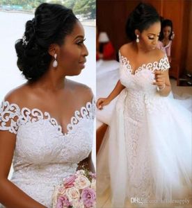 Robe de mariée de sirène nigériane africaine avec train de train détachable Design Up Design à manches courtes robes de mariée 8873943