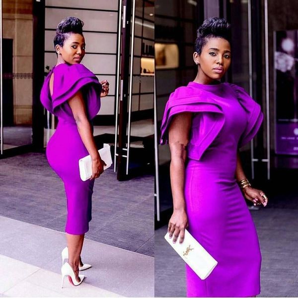 Africain nigérian violet gaine robes de cocktail sexy longueur de thé robe de mariée robes de bal courtes 2018 robes de soirée cocktail sur mesure