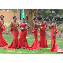 Afrikaanse Nigeriaanse stijl lange rode zeemeermin bruidsmeisje jurken open terug formele hofjurk bruiloftsfeestjurken Vestidos 0430