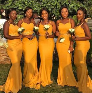Afrikaanse Nigeriaanse gele bruidsmeisje jurken spaghetti riem lente zomer platteland tuin formele bruiloft glozen plus size op maat gemaakt