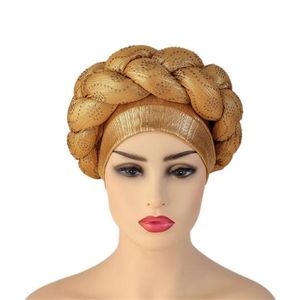 Afrikaanse patroonhoofdwikkels voor vrouwen vooraf verbonden Afrikain-ontwerper Bonnets Turban Knot Aso Oke Africaine Turbante Auto Gele GC1746