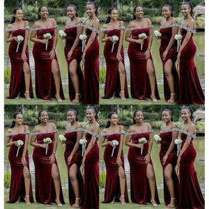 African Plus Size 2020 bruidsmeisje Veet -jurken Black Girl Custom Made Grade kristal zijsplaraat Mermaid Maid of Honor Jurk Wedding Gast