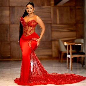 African Plus taille aso ebi robes de bal robes de soirée rouges pour occasions spéciales illusion sirène robes de gala formelles anniversaire deuxième robes de réception pour fille am473